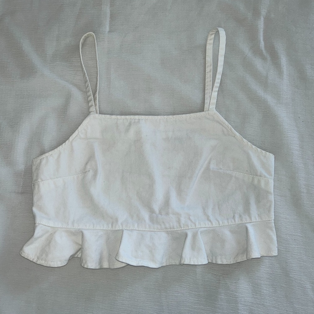 Forever 21 White Denim Crop Top Size Large